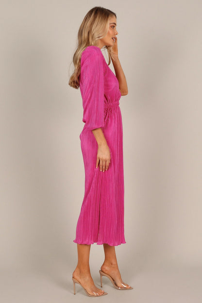 Pontee One Shoulder Pleated Midi Dress Orchid