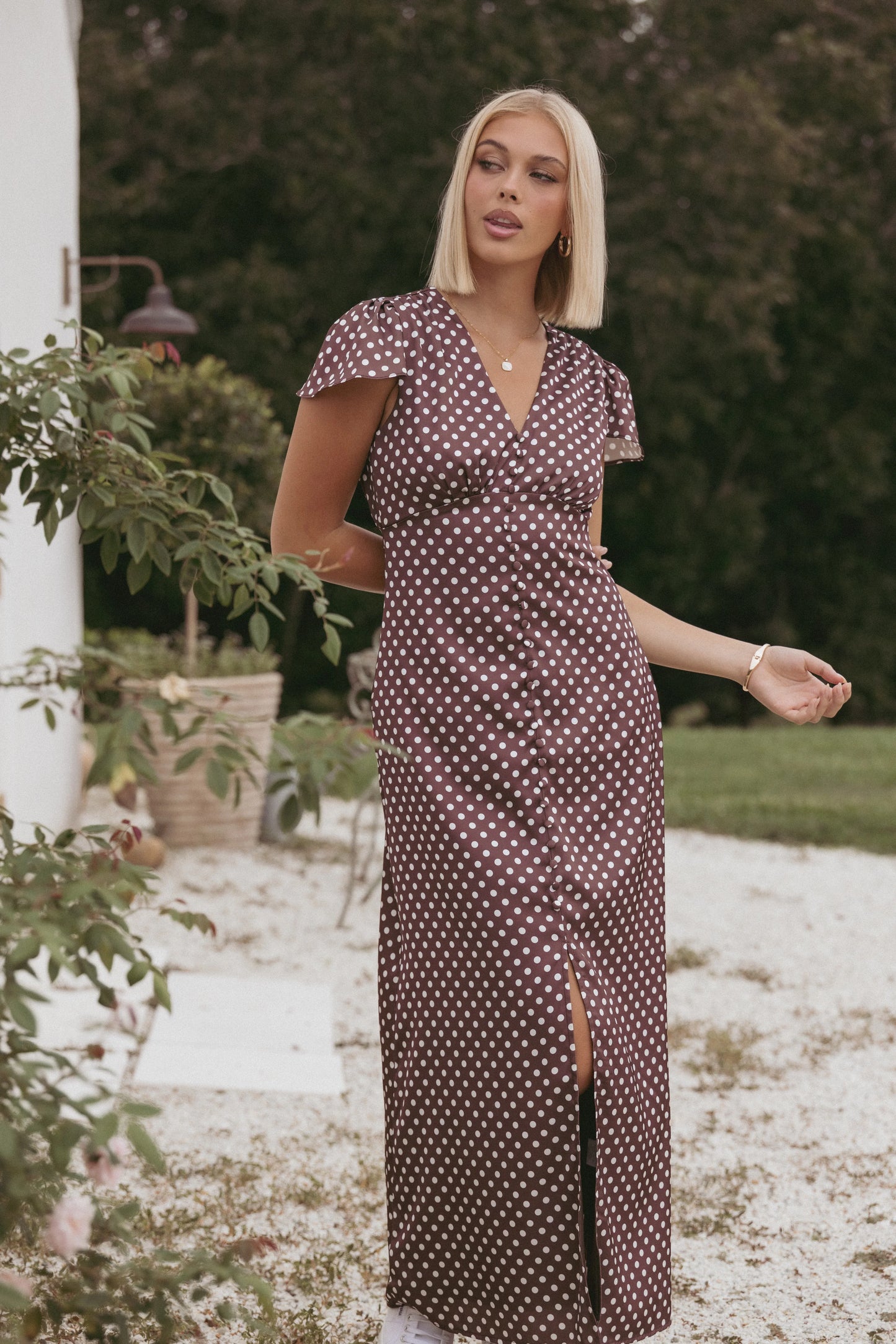 Dean Maxi Dress Brown Polka Dot