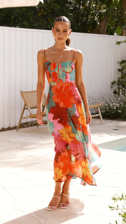 Rahima Maxi Dress Orange Floral
