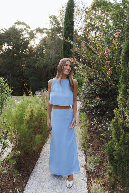 Madison Linen Cropped Tank Blue