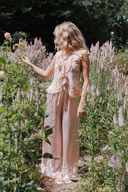 Ismena Tie Front Top Blurred Pink Floral