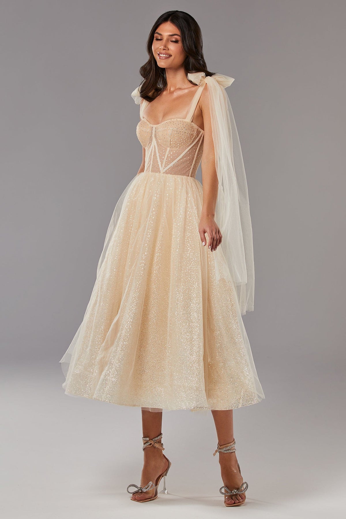 Melon Sparkly midi tulle dress