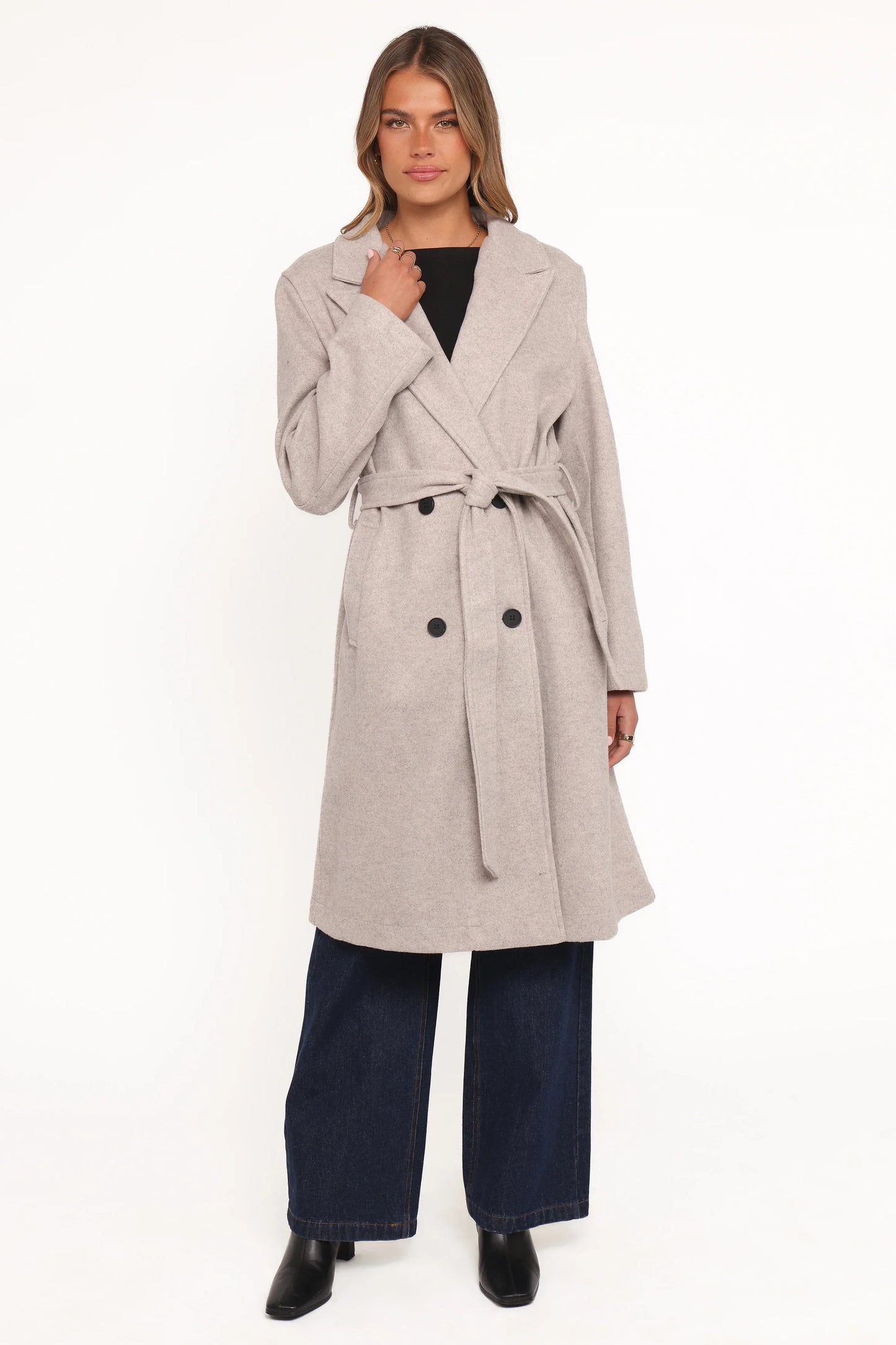 Nina Fur Collar Tie Waist Coat Cream