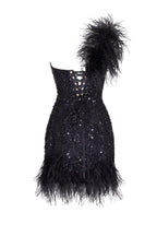 Black Stunning heart shaped mini dress with feathers