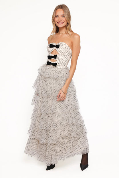 Kelari Strapless Midi Dress Cream Polka Dot