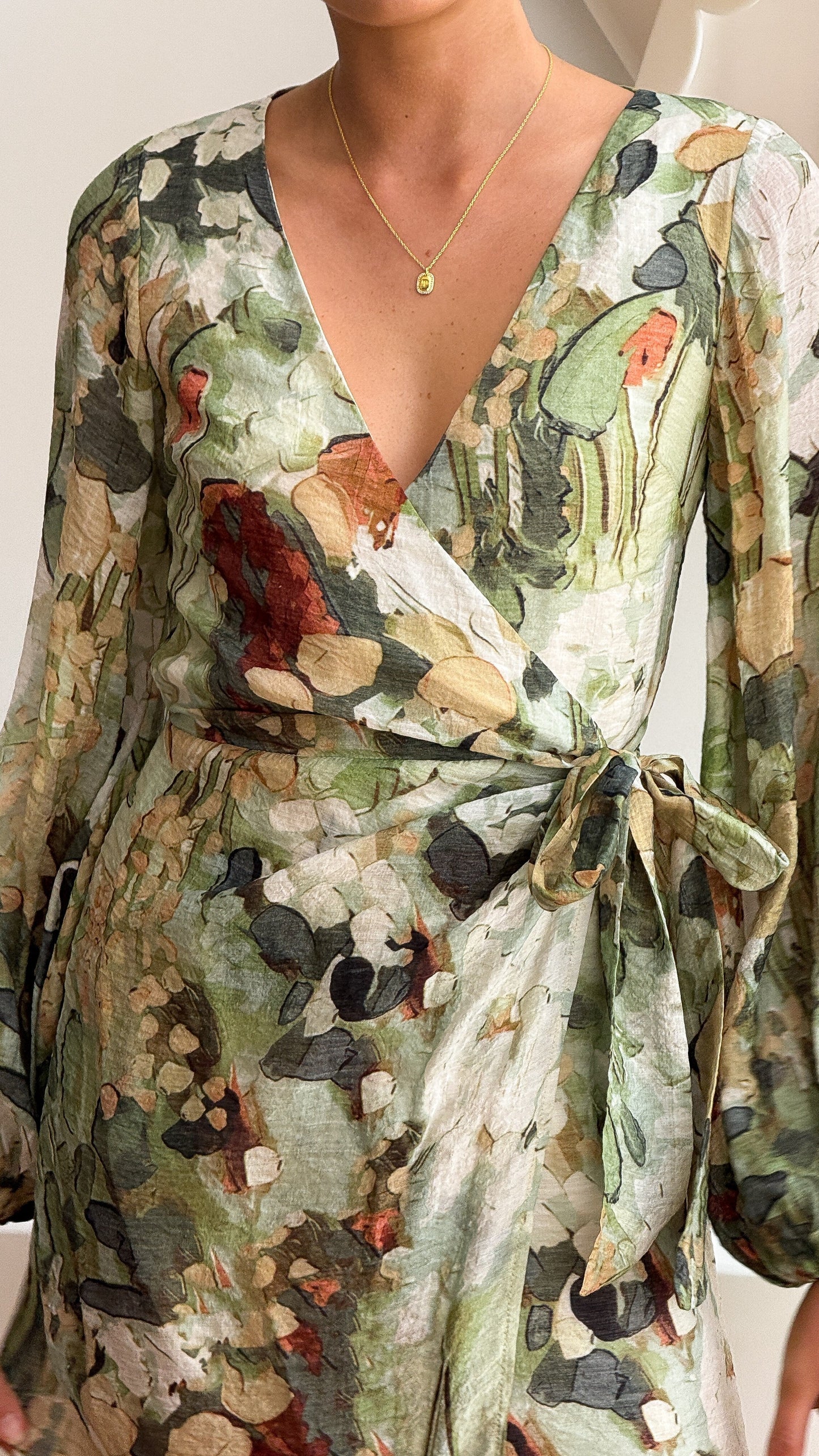 Jemma Long Sleeve Mini Dress Green Abstract