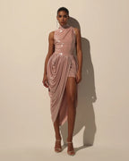 Dress with Halter Neck and Wet Effect