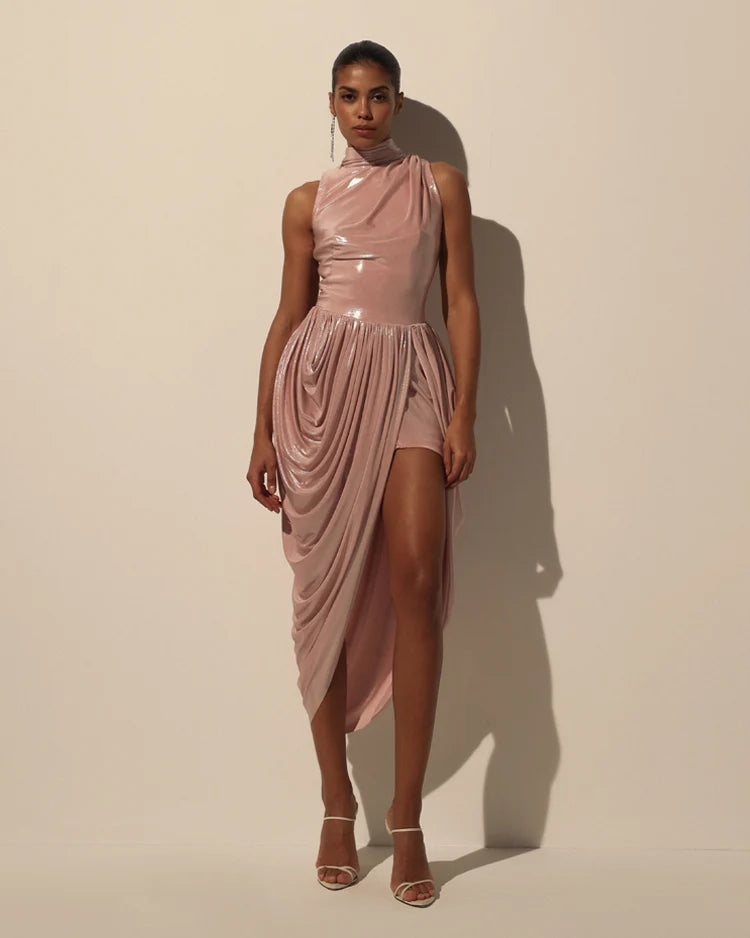 Dress with Halter Neck and Wet Effect