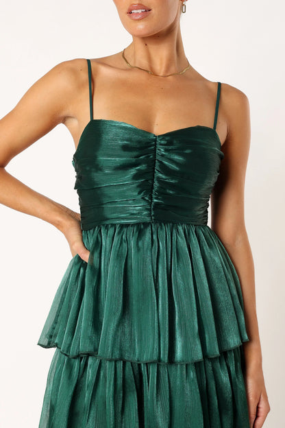 Jace Tiered Maxi Dress Shimmer Emerald