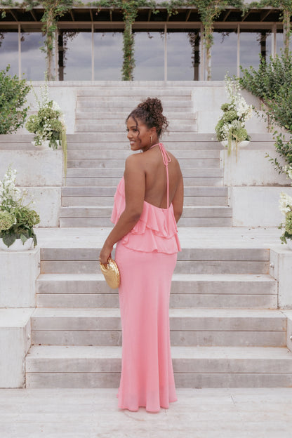 Zorina Halterneck Maxi Dress Coral