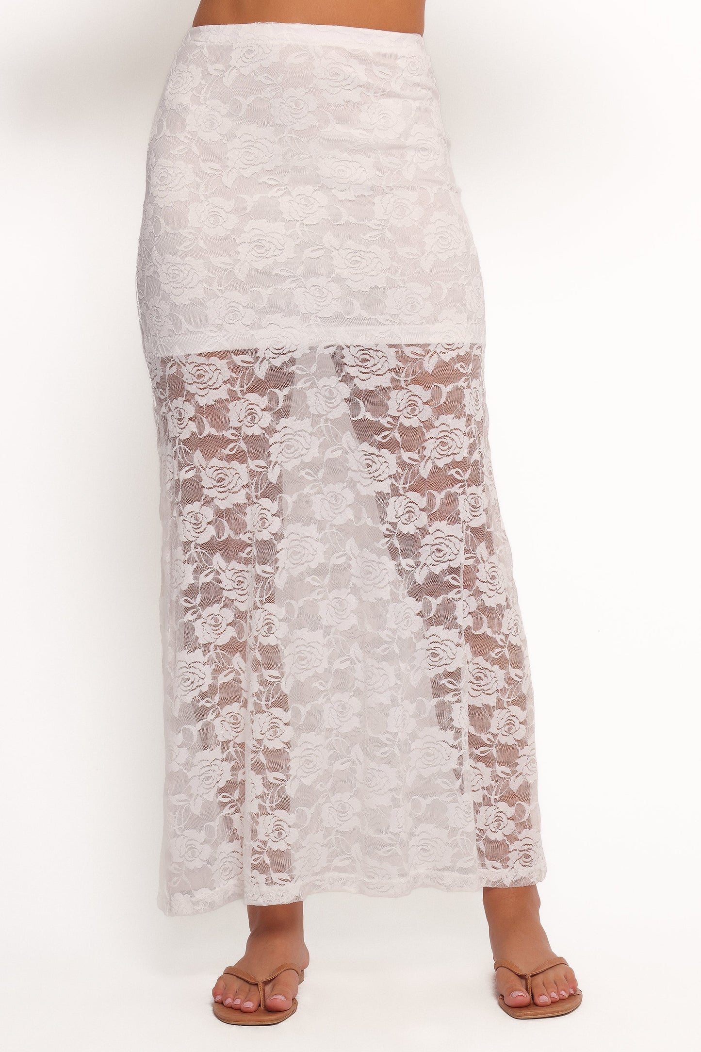 Laken Sheer Lace Maxi Skirt White