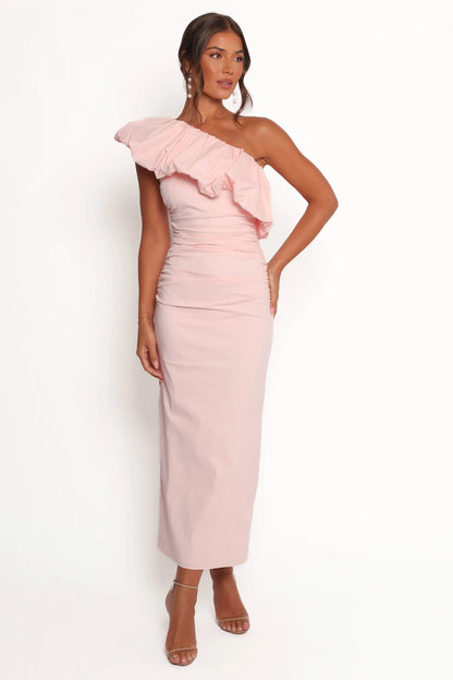 Eliya One Shoulder Frill Maxi Dress Ballet Pink