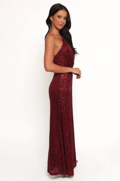 Khianna Sequin One Shoulder Jumpsuit Red