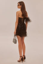 Black Stunning heart shaped mini dress with feathers