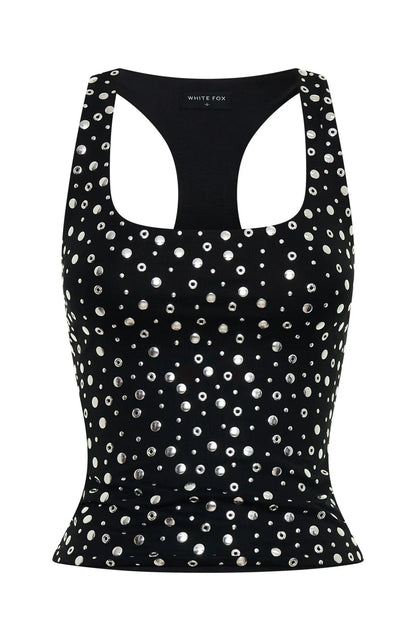 Festival Feels Embellished Tank Top Black