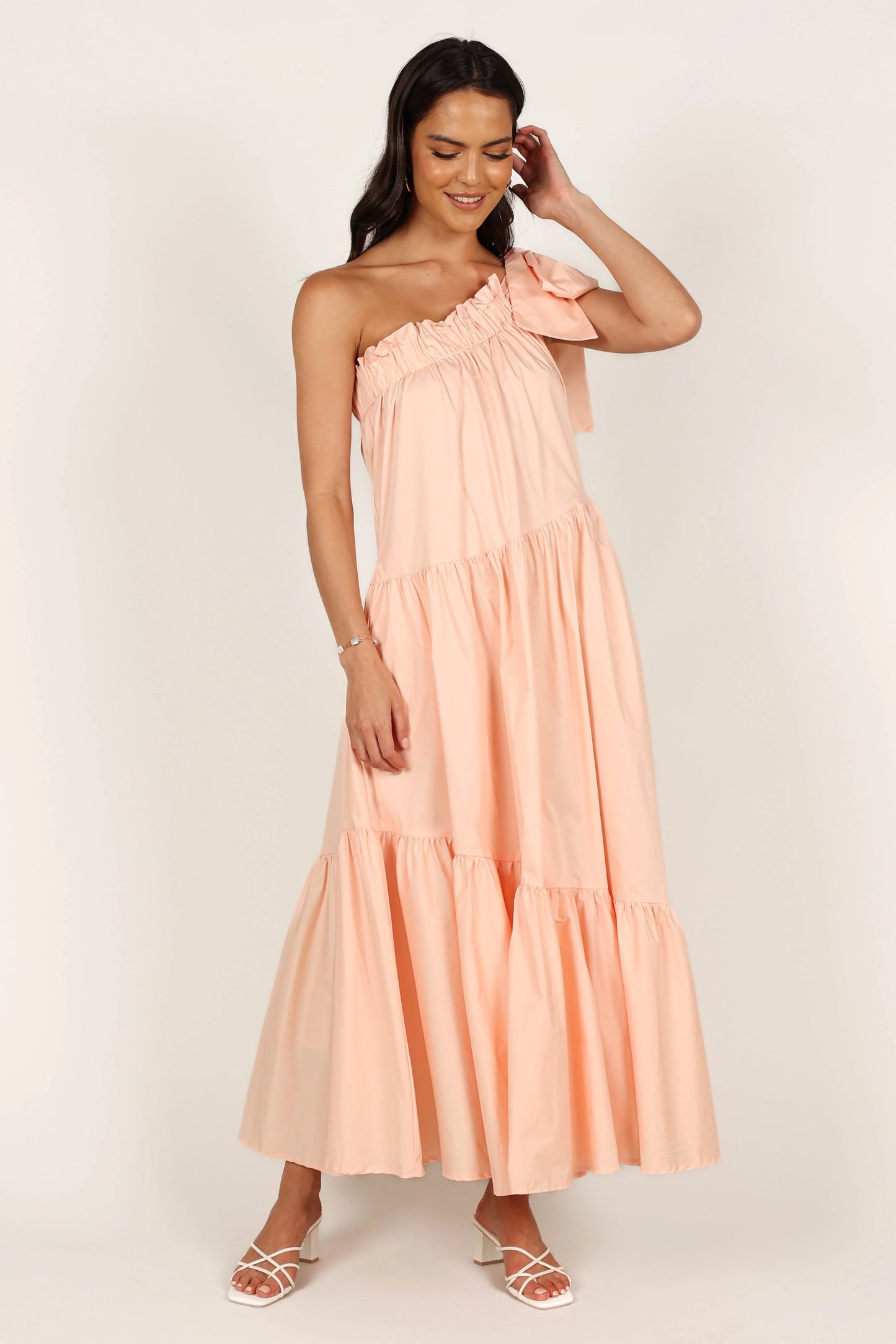 Ava One Shoulder Maxi Dress Peach