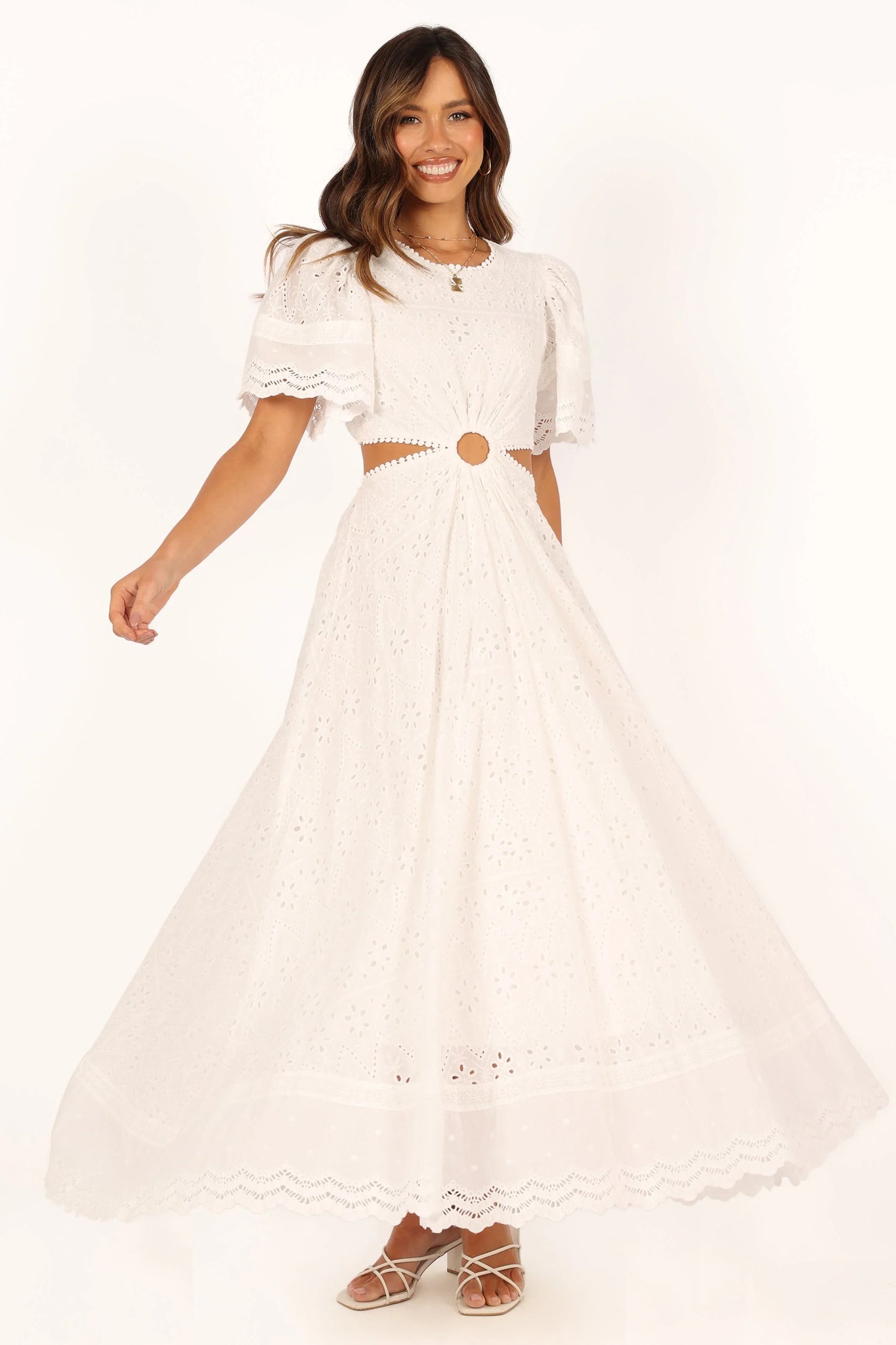 Merletto Cut Out Maxi Dress White