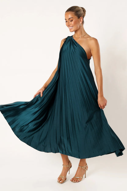 Selena One Shoulder Midi Dress Emerald
