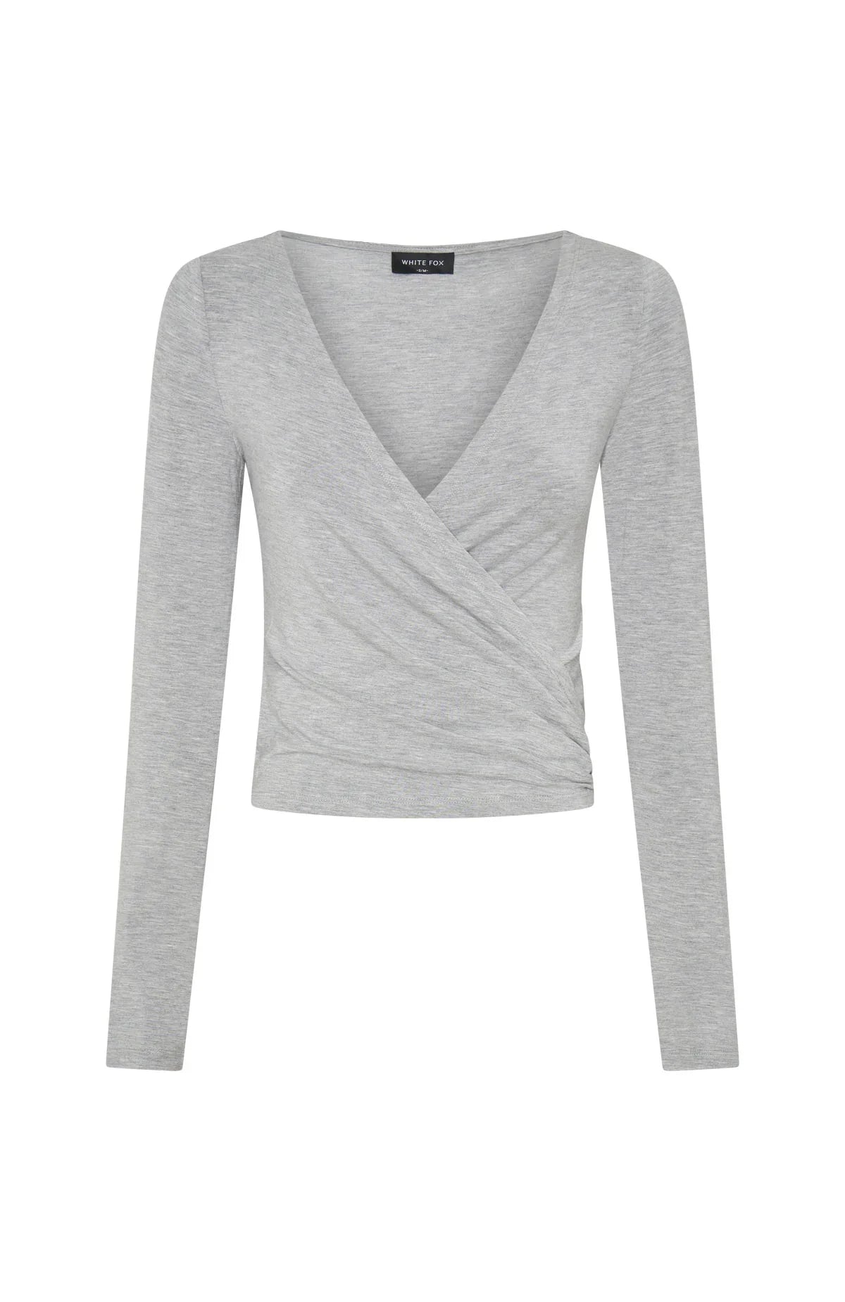 Staying Cute Long Sleeve Wrap Top Grey Marle
