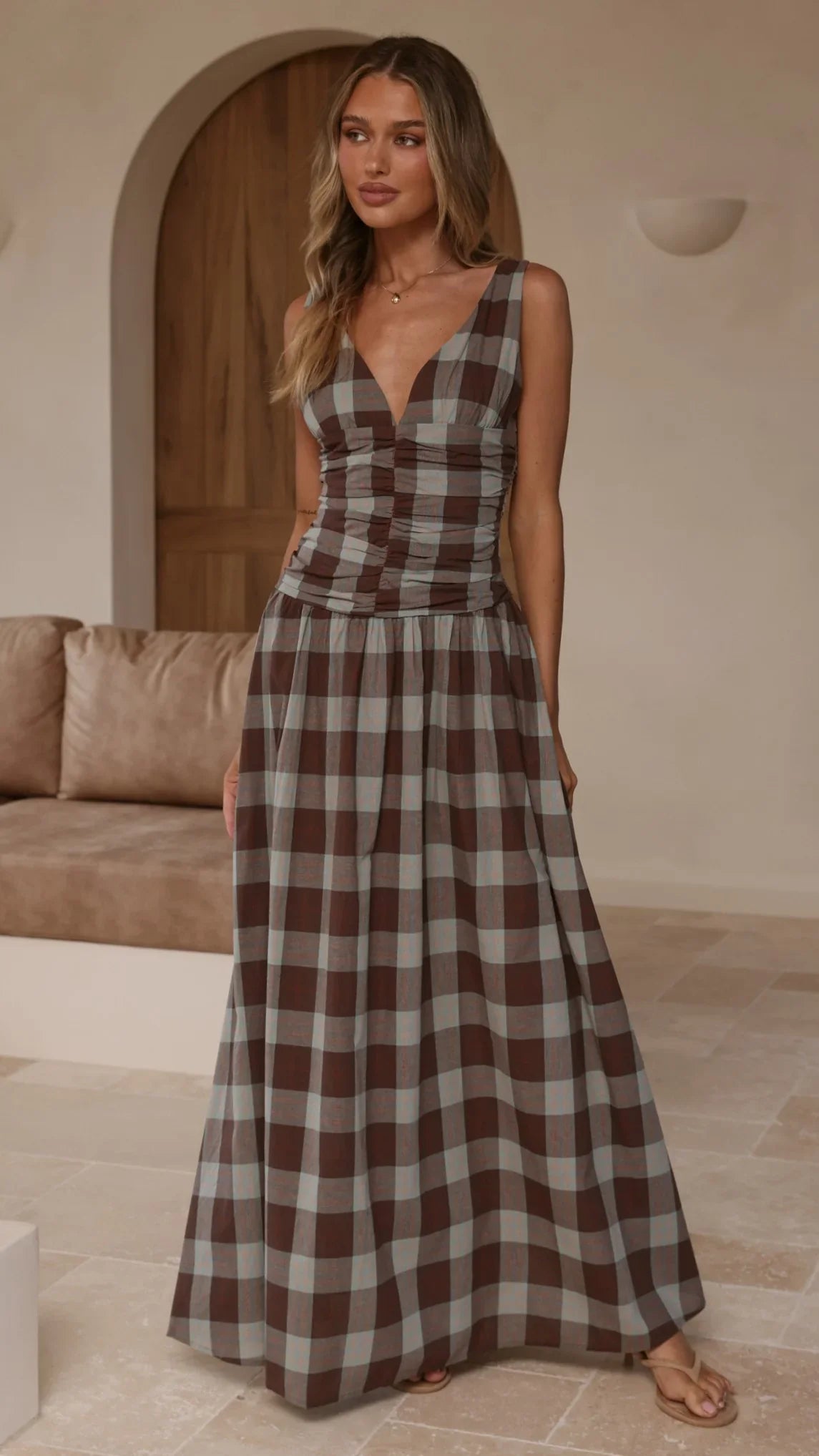 Sanya Maxi Dress Chocolate Check