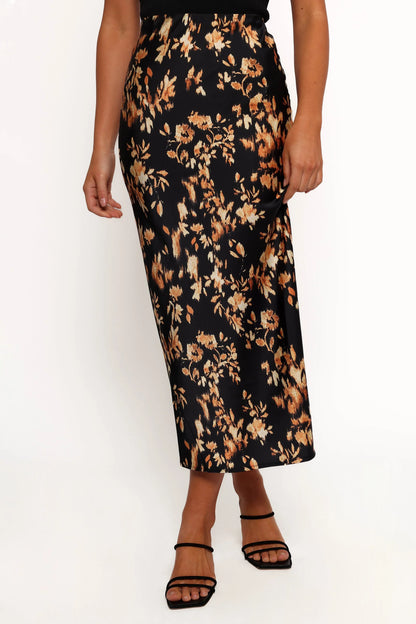 Kenna Satin Midi Skirt Midnight Glow