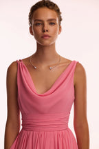 Classy pink pleated maxi dress