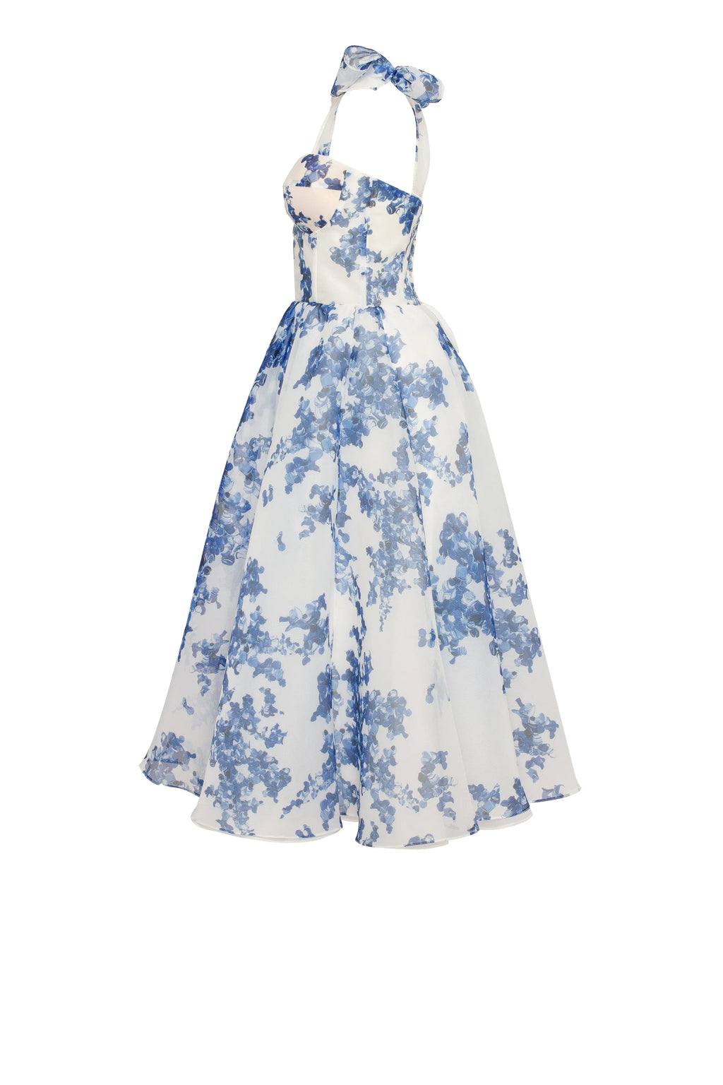 Charming blue hydrangea patterned organza midi dress Garden of Eden