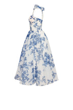 Charming blue hydrangea patterned organza midi dress Garden of Eden