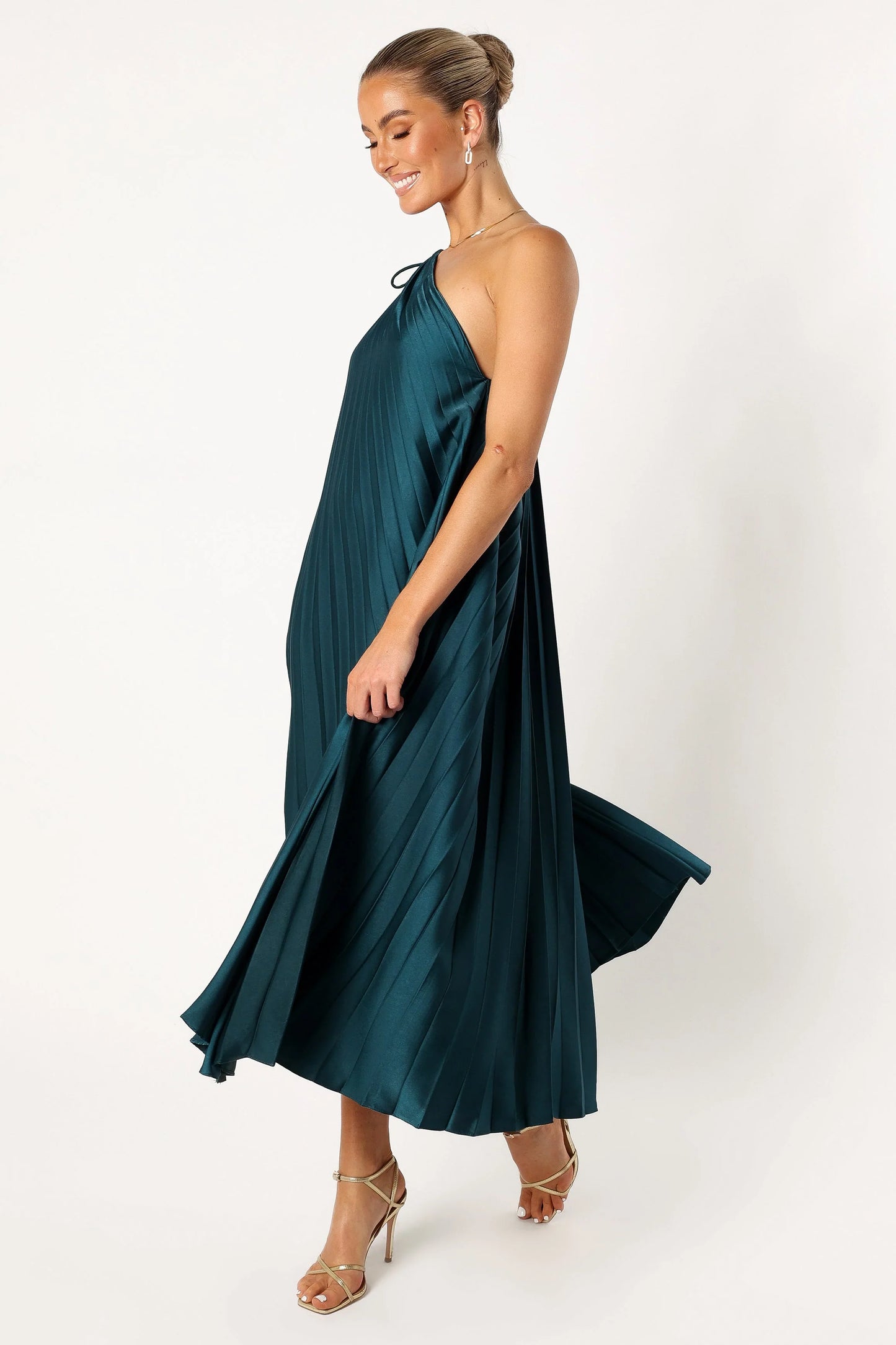 Selena One Shoulder Midi Dress Emerald
