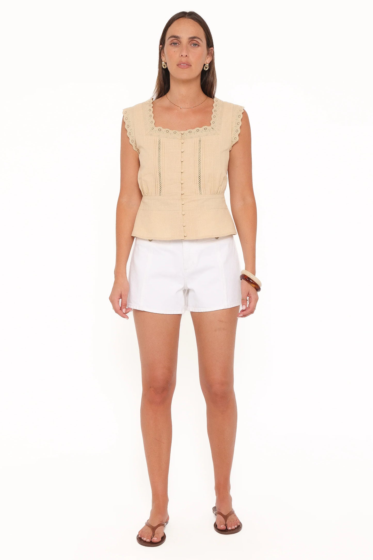 Luke Button Top Khaki