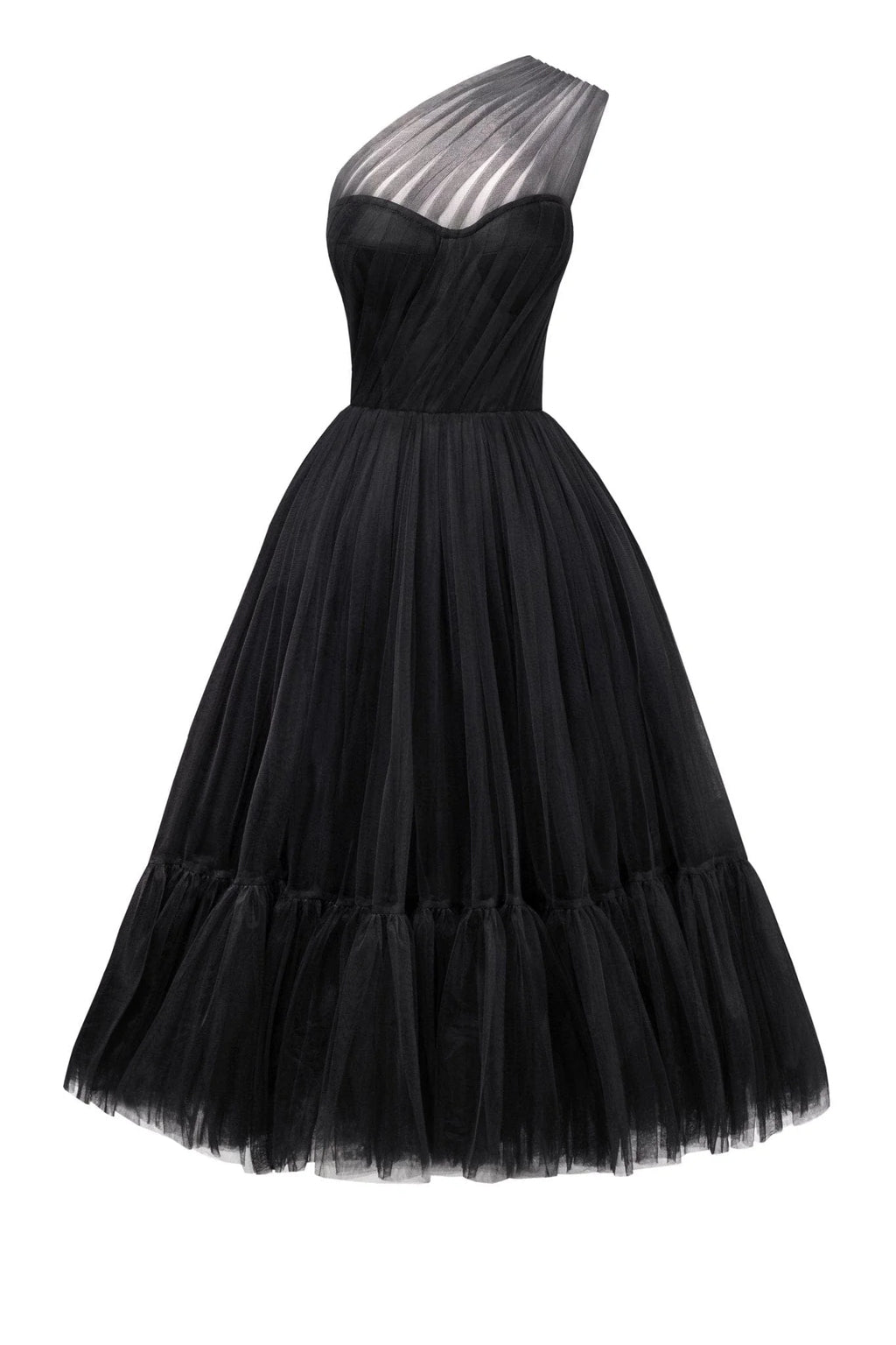 Black One Shoulder Cocktail Tulle Dress