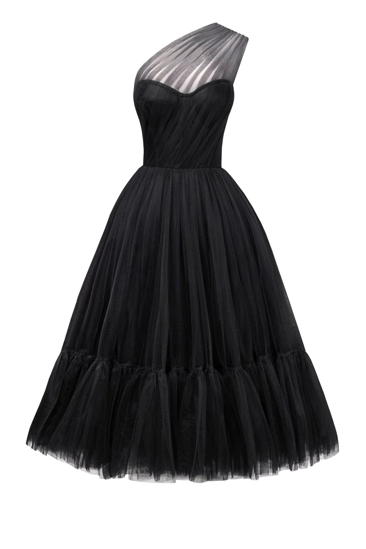 Black One Shoulder Cocktail Tulle Dress
