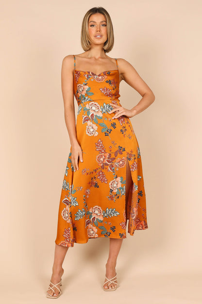Alejandra Cowl Neck Midi Dress Tan
