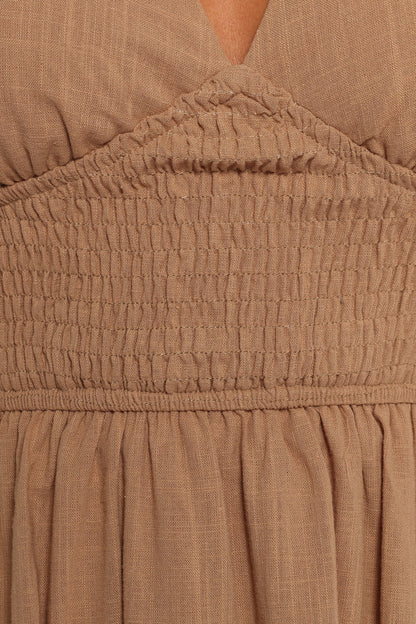 Ronnie Short Sleeve Midi Dress Tan