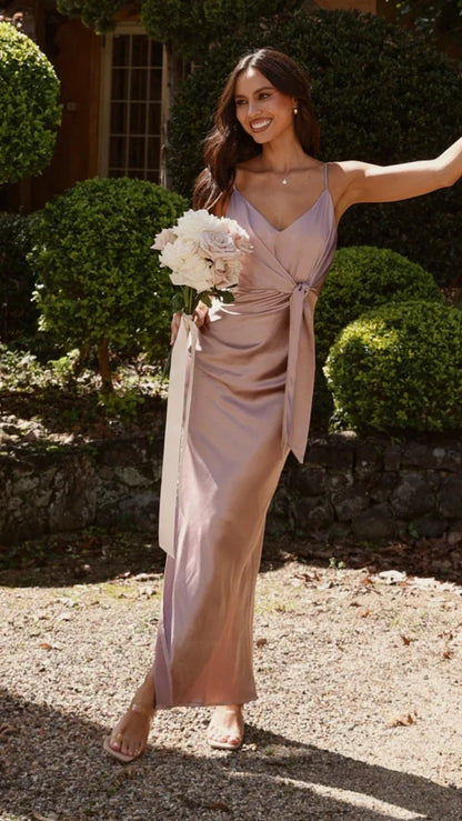 Yasmeen Tie Front Maxi Dress Dusty Pink