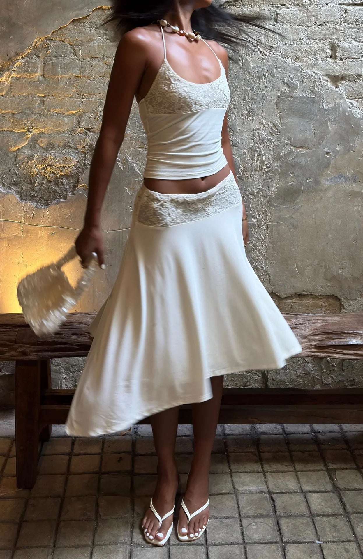 Cool Chaos Halter Top Off White