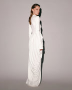 White Maxi Dress with Slit and Long Sleeves