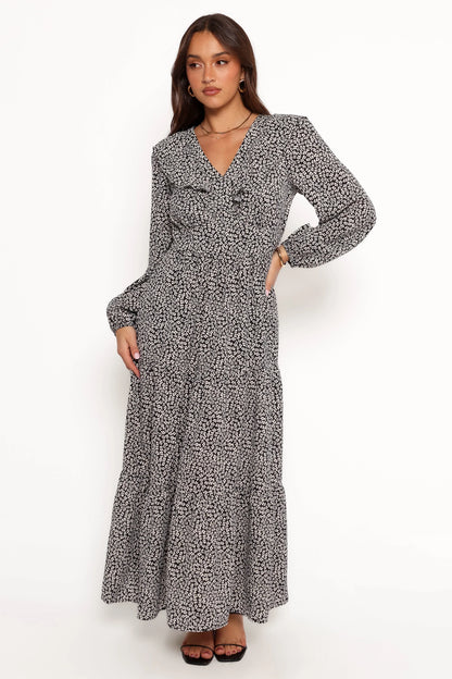 Sophie Long Sleeve Maxi Dress Black Ivory