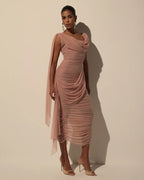 Midi Dress in Italian Mesh with Draping
