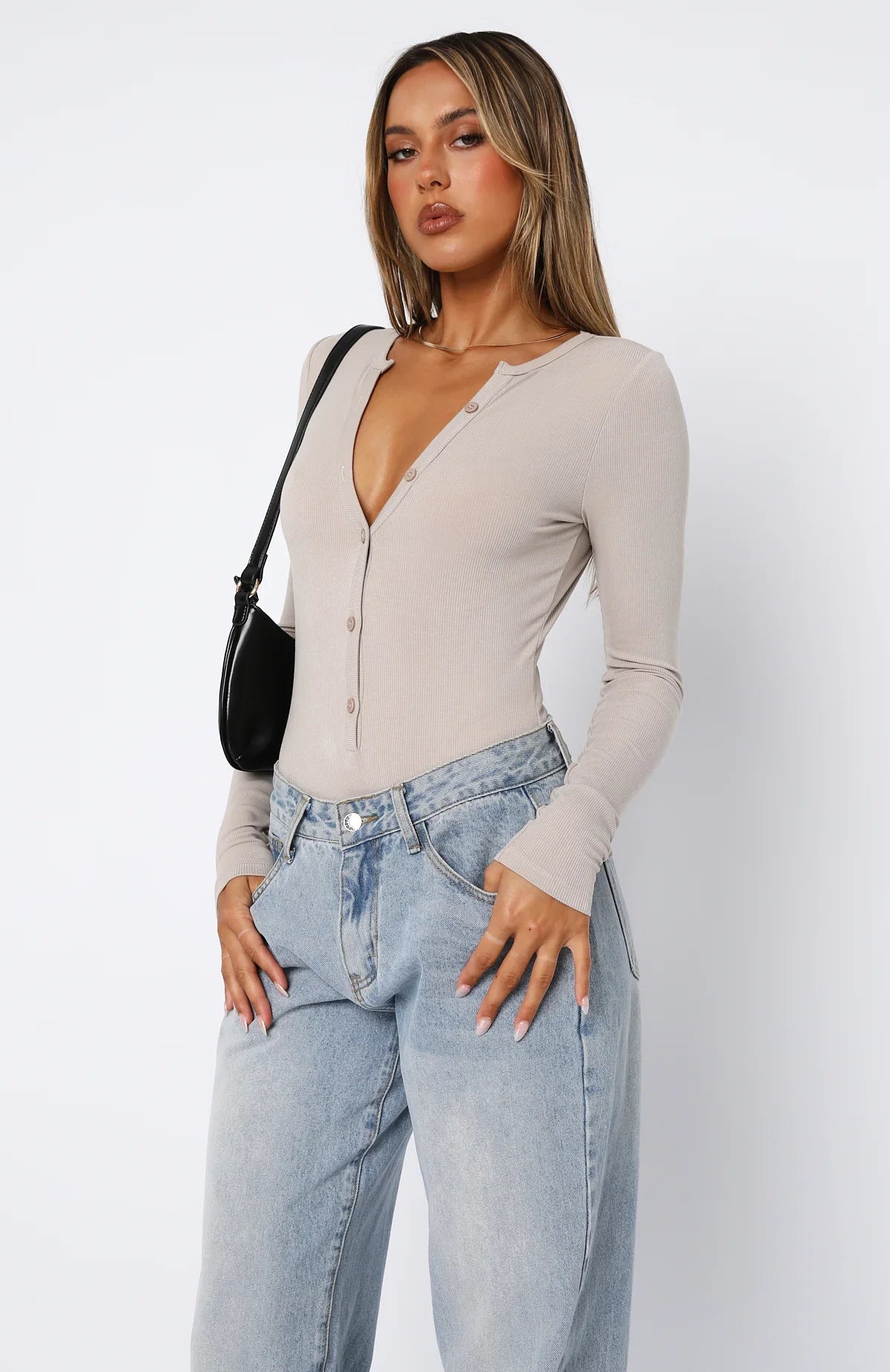 Never Be Tamed Long Sleeve Bodysuit Nude