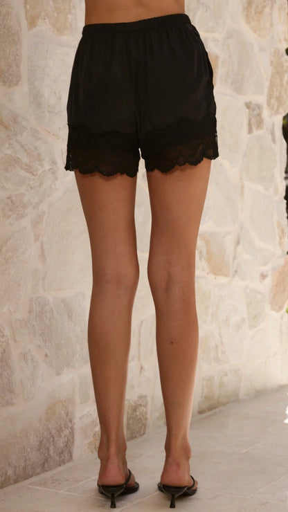 Zeta Button Up Long Sleeve Shirt and Shorts Set Black Lace