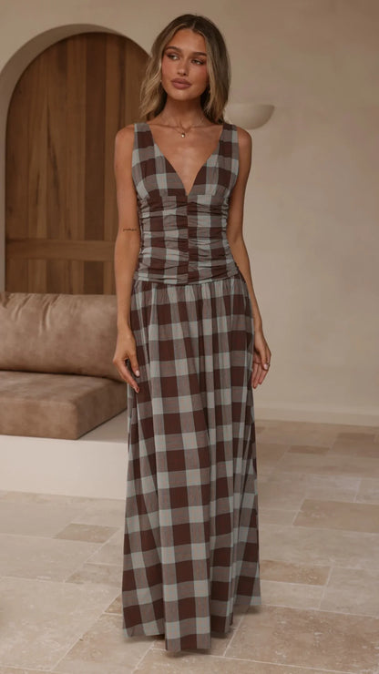 Sanya Maxi Dress Chocolate Check