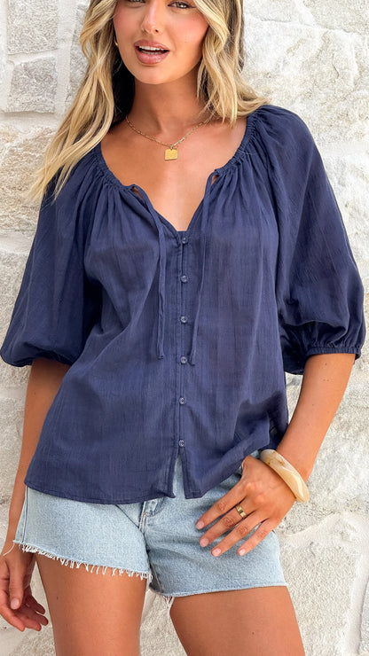 Carolyn Button Front Top Navy