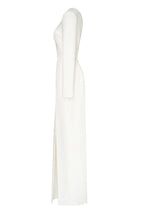 White Long sleeved dress with sharp shoulder cut