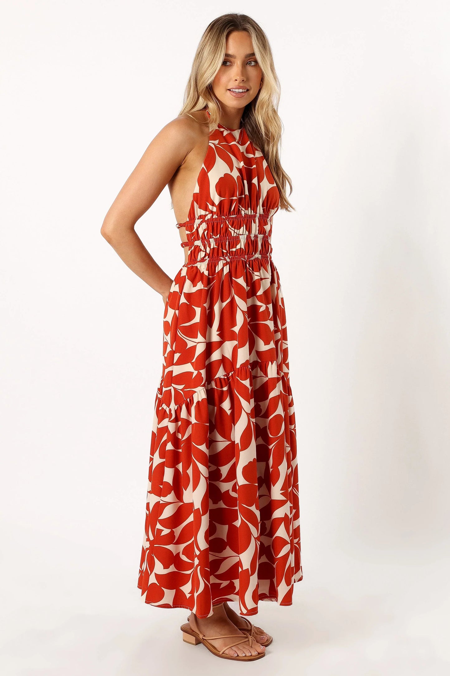 Maha Halterneck Maxi Dress Tan Floral