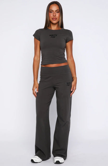 Break The Records Wide Leg Pants Charcoal