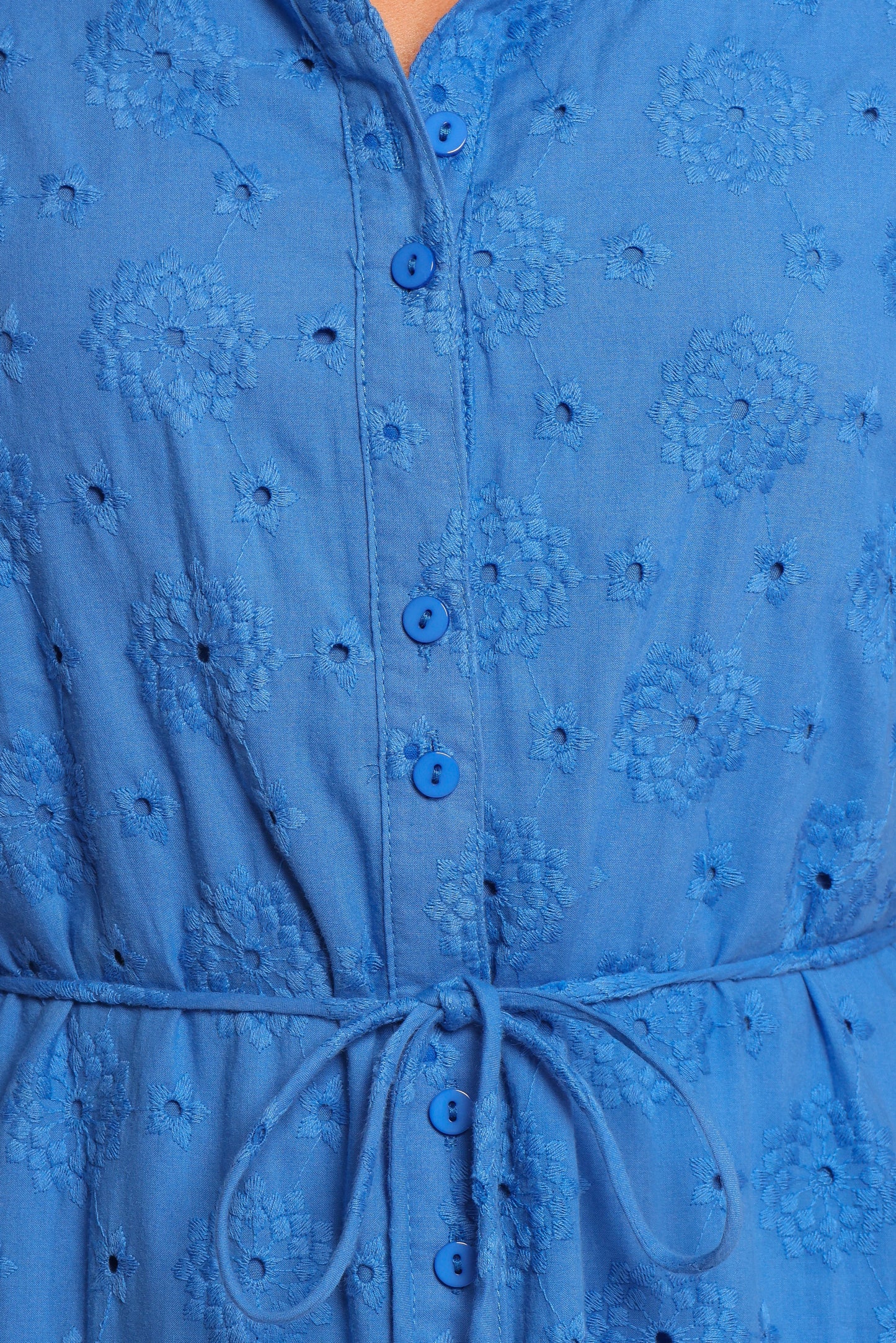 Cooper Embroidered Button Through Midi Dress Cobalt