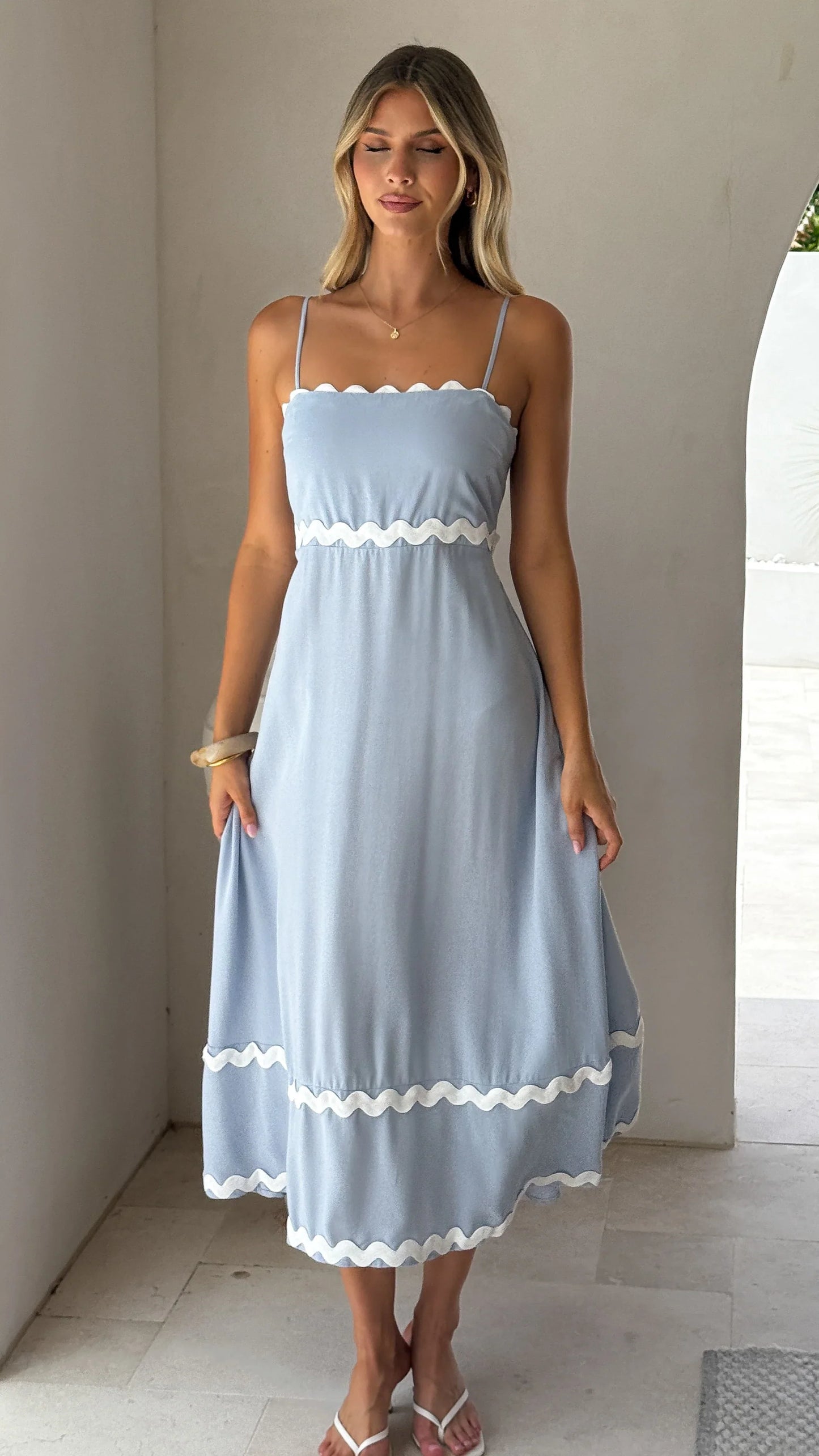 Seraphina Midi Dress Blue White