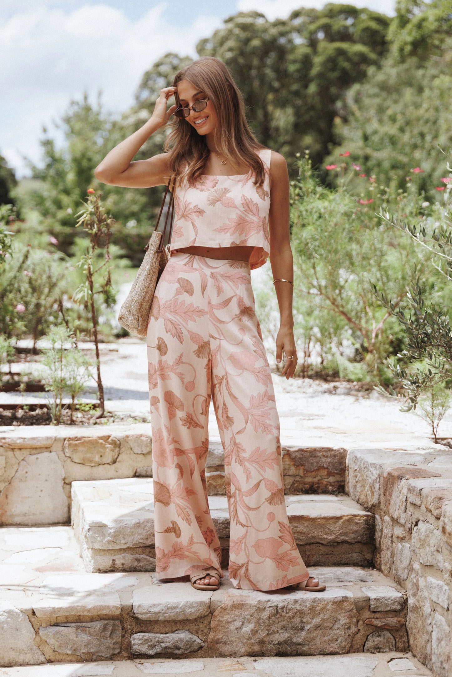 Brayden Wide Leg Linen Pant Pink Floral