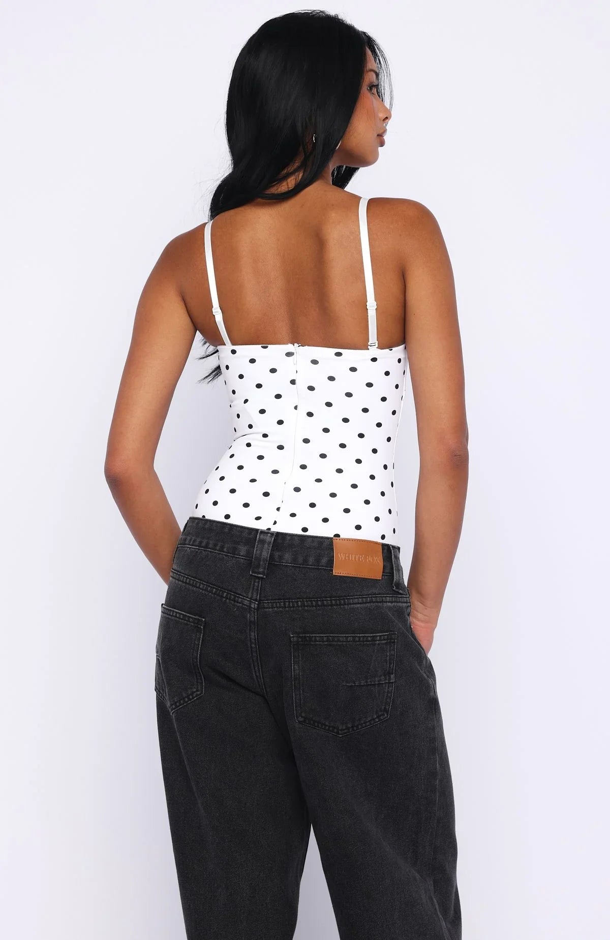 Stuck To You Bodysuit White Black Polka Dot